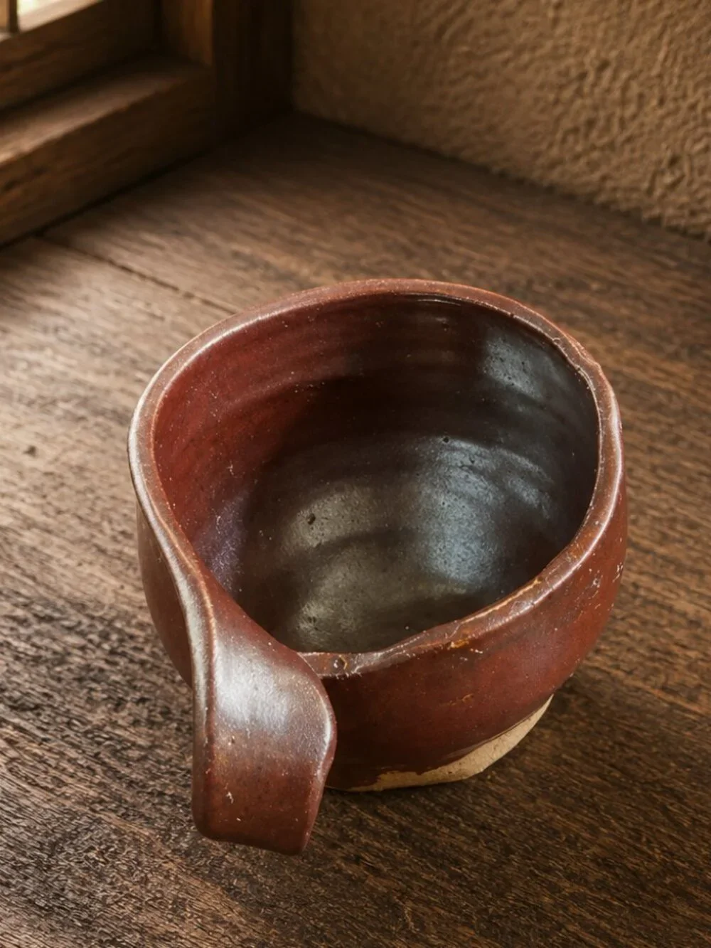 Vintage Hand-Thrown Deep Burgundy Red Glaze With Tan Accents Pottery Mug